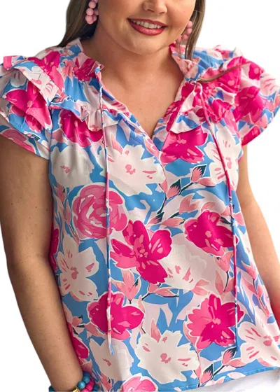 Meet Me In Santorini Jasmine Top In Lotus In Blue
