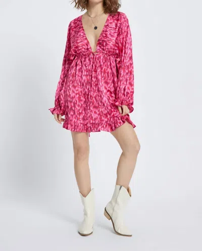 Meet Me In Santorini Long Sleeve Satin Dress In Ruby In Pink