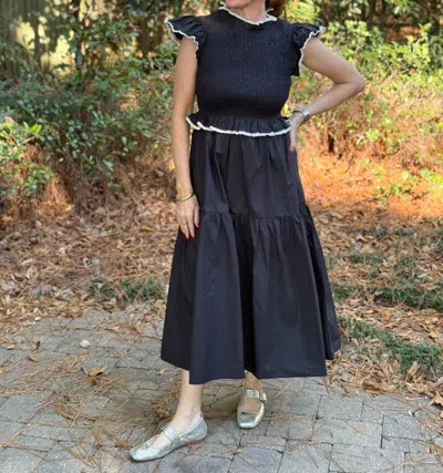 Meet Me In Santorini Poplin Crochet Trim Dress In Black