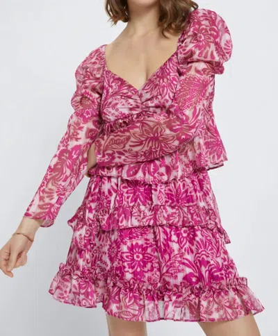 Meet Me In Santorini Puff Sleeve Top Set Tiered Skirt In Magenta Gold In Multi