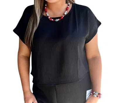 Meet Me In Santorini Round Neck Top In Black In Blue