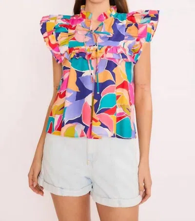 Meet Me In Santorini Ruffle Bib Top In Geo Floral In Multi