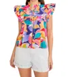 Meet Me In Santorini Ruffle Bib Top In Geo Floral In Multi