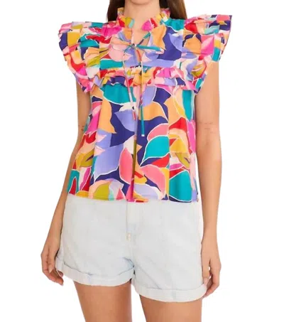 Meet Me In Santorini Ruffle Bib Top In Geo Floral In Multi
