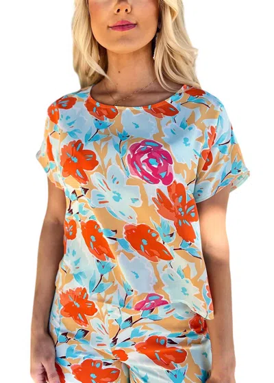 Meet Me In Santorini Spritz Floral Top In Orange Flower In Multi