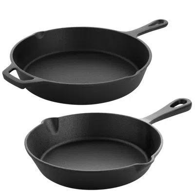 Megachef 10 Inch And 8 Inch Cast Iron Fry Pan Set In Black