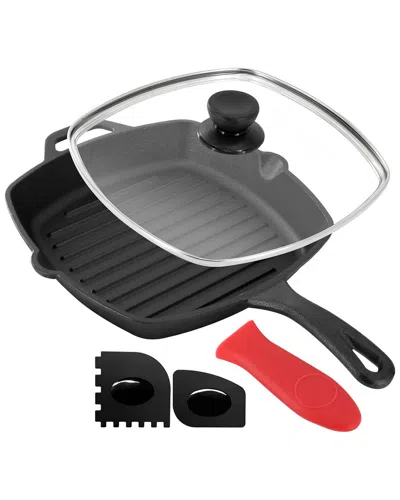 MEGACHEF MEGACHEF 10.4IN PRE-SEASONED CAST IRON GRIDDLE WITH TEMPERED GLASS LID