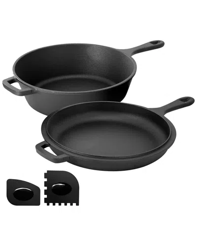 MEGACHEF MEGACHEF 10.5IN 2-IN-1 PRE-SEASONED CAST IRON SKILLET & FRY PAN SET
