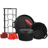 Megachef 12 Piece Round Preseasoned Cast Iron Cookware Set In Black