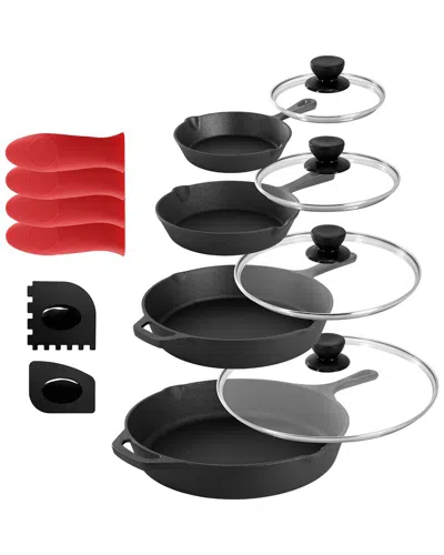 Megachef 13pc Cast Iron Skillet Set With Tempered Glass Lid