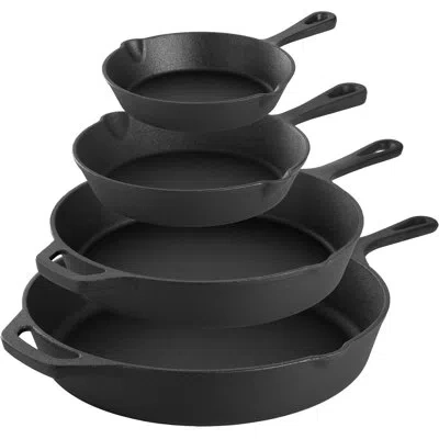 Megachef 13-piece Cast Iron Skillet Set With Lids – Pre-seasoned Cookware With Silicone Holders, Glass Lids & In Black
