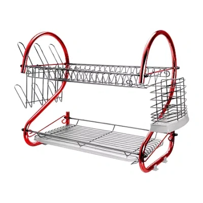Megachef 16" Two Shelf Dish Rack In Red