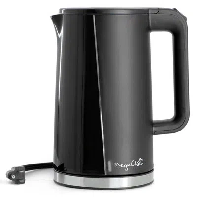 Megachef 1.7 Liter Double Wall Stainless Steel Electric Tea Kettle In Black