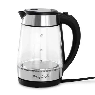Megachef 1.7 Liter Glass And Stainless Steel Electric Tea Kettle In Silver