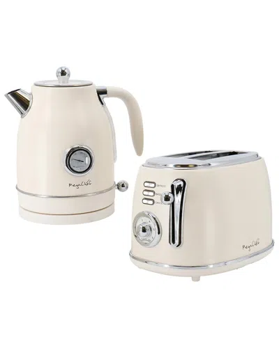 Megachef 1.7 Quart Electric Tea Kettle And 2 Slice Toaster Combo In Matt Cream