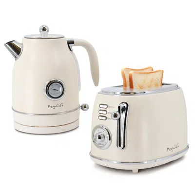 Megachef 1.8 Quart Electric Tea Kettle And 2 Slice Toaster Combo In Matte Cream In Neutral