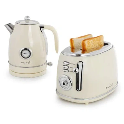 Megachef 1.8 Quart Electric Tea Kettle And 2 Slice Toaster Combo In White
