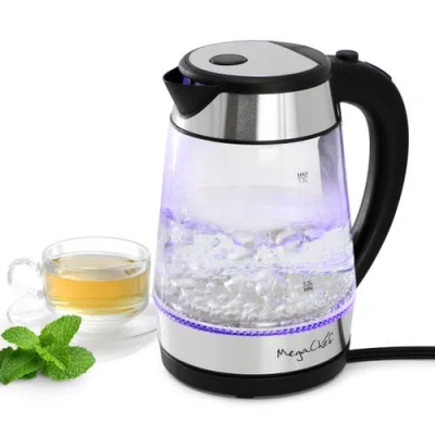 Megachef 1.8 Quart Glass And Stainless Steel Electric Tea Kettle In Gray