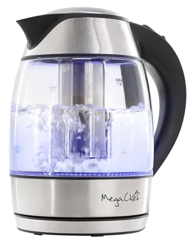 Megachef 1.8lt. Glass Body And Stainless Steel Electric Tea Kettle With Tea Infuser In Silver