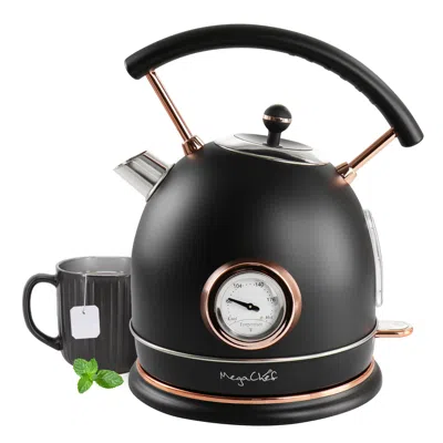 Megachef 1.9 Quart Half Circle Electric Tea Kettle With Thermostat In White In Black