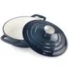Megachef 2 Quart Round Enameled Cast Iron Braiser Pan In Dark Blue In Blue