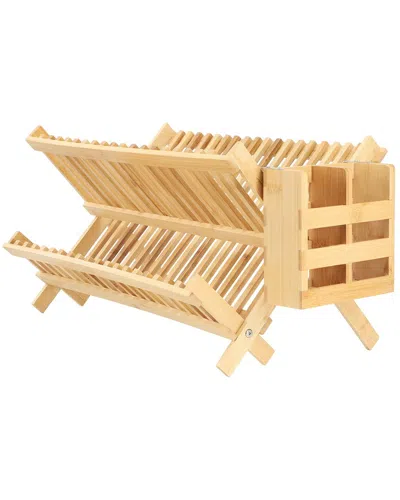 Megachef 2-tier Collapsible Bamboo Drying Dish Rack With Utensil Holder In Brown