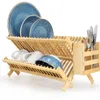 Megachef 2-tier Collapsible Kitchen Bamboo Drying Dish Rack With Utensil Holder In Multi