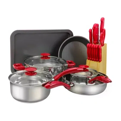 Megachef 22-pc Aluminum Cookware Set In Red