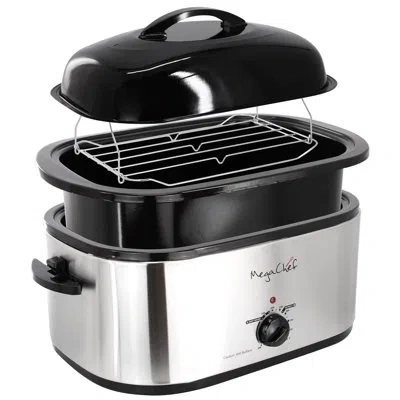 Megachef 22 Quart Electric Roaster Oven With High Dome Self-basting Lid In Silver