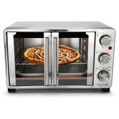 Megachef 25 Liter French Door Multi-function Electric Toaster Oven With Rotisserie Set In Stainless Steel