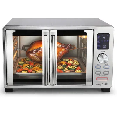 Megachef 26.4 Quart Digital Electric French Door Multi-function Stainless Steel Counter Top Oven With Rotisse In Silver