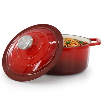 Megachef 2.7 Quart Round Enameled Cast Iron Casserole In Red