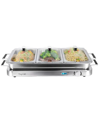 Megachef 3-in-1 Electric Chaffing Buffet Server And Warming Tray With Triple 2.63 Quart Trays And 8.6 Quart B In Multi