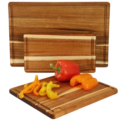 Megachef 3 Piece 7 Inch, 10 Inch, And 17 Inch Acacia Wood Cutting Board Set With Juice Grooves In Brown