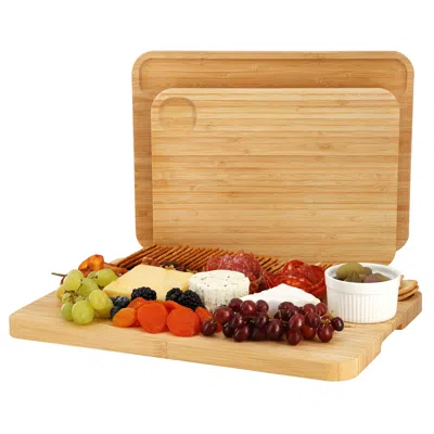 Megachef 3 Piece Bamboo Cutting, Prep And Serving Boards In Gold