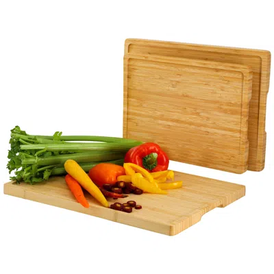 Megachef 3 Piece Natural Bamboo Cutting Board Set In Brown