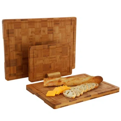 Megachef 3 Piece Wood Cutting Board Set In Brown