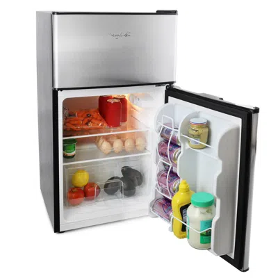 Megachef 3.2 Cubic Feet 2 Door Refrigerator/freezer In Stainless Steel In Silver