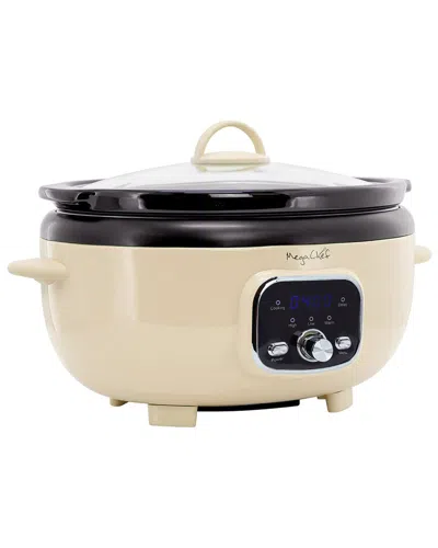 Megachef 6.9 Quart Oval Electric Digital Slow Cooker In Cream With Black Pot In White