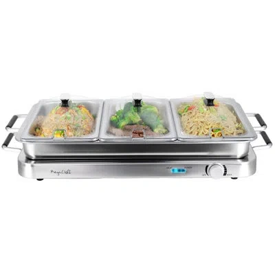 Megachef 3-in-1 Buffet Server And Warming Tray With Triple 3.7 Quart Trays And 8.5 Quart Baking Pan In Silver