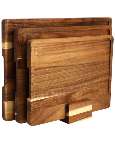 Megachef 3pc Acacia Wood Cutting Board Set With Base In Brown