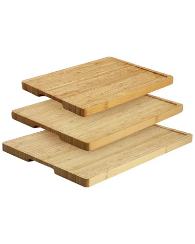 Megachef 3pc Natural Bamboo Cutting Board Set With Base In Brown