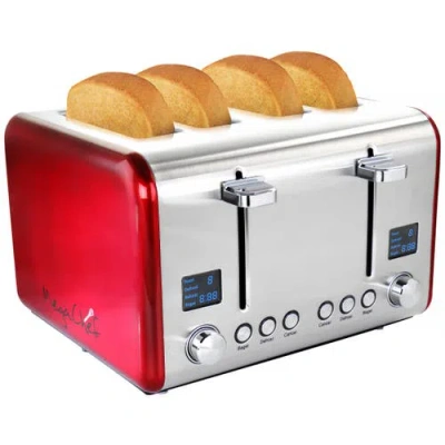 Megachef 4 Slice Toaster In Stainless Steel Red In Multi