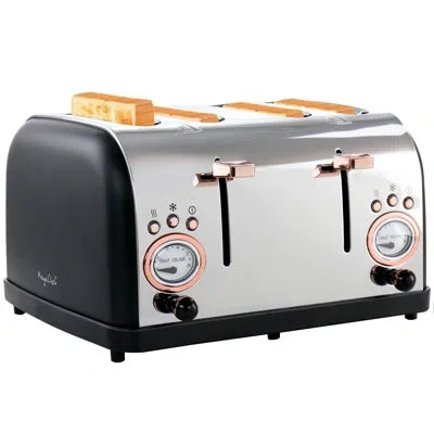 Megachef 4 Slice Wide Slot Toaster With Variable Browning In Black And Rose Gold In Black,rose Gold