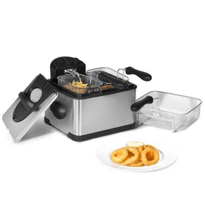 Megachef 4.23 Quart Stainless Steel Electric Deep Fryer With Timer In Silver;black
