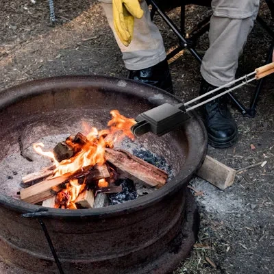 Megachef 4.3 Inch Cast Iron Pie Iron Outdoor/camping Cookware With Long Handle In Black