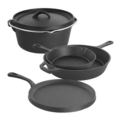Megachef 5-pc. Cast Iron Cookware Set In Black