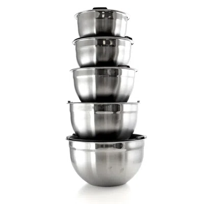 Megachef 5 Piece Multipurpose Stackable Mixing Bowl Set With Lids In Silver