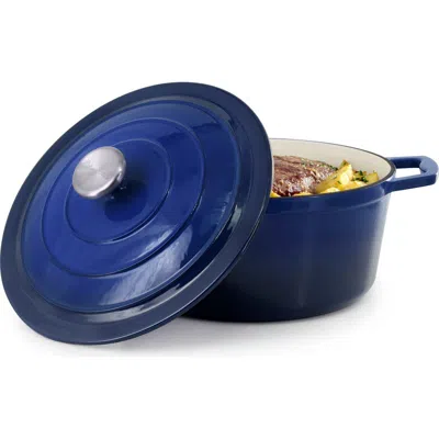Megachef 5 Quarts Round Enameled Cast Iron Casserole With Lid In Blue