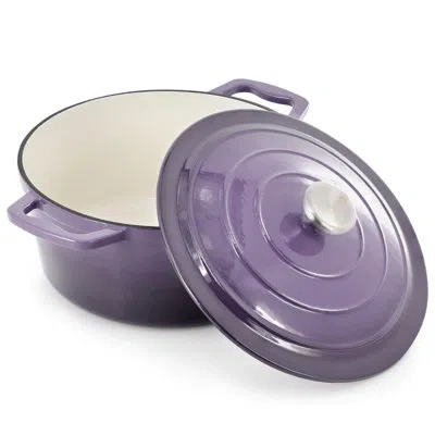 Megachef 5 Quarts Round Enameled Cast Iron Casserole With Lid In Gradient In Purple